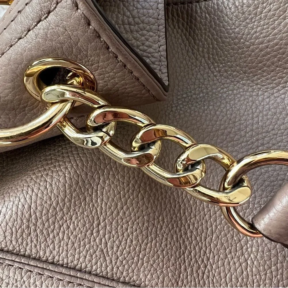 Michael Kors Jamesport Leather Hobo Large Shoulder Bag Taupe Tan Nude Gold